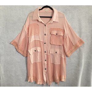 POL Women Sweater Jacket Dress Sz L Peach Button Up Long Sleeve Pockets 29-3